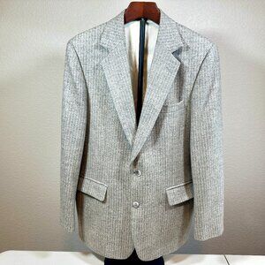 VTG IMPERIAL by HAGGAR 100% Wool Sports Coat Gray Herringbone Suit Coat Mens 40R